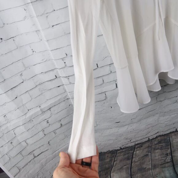 FRENCH CONNECTION WINTER WHITE LONG SLEEVE PEPLUM TOP WITH TIE DETAIL SIZE XS - Picture 7 of 10